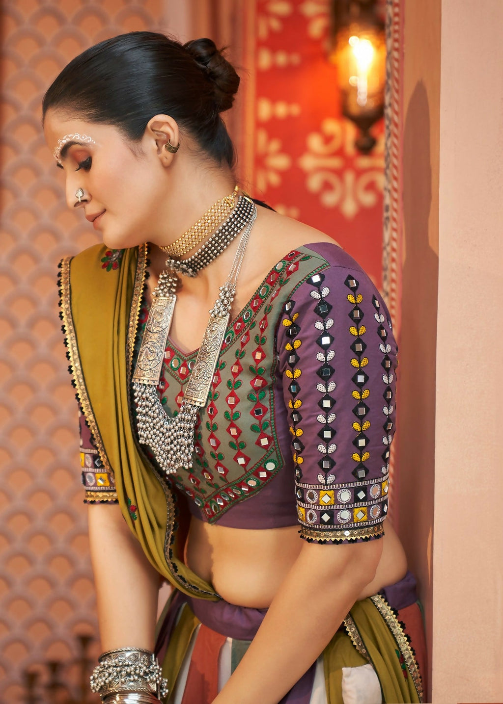 Multi Color Viscose Rayon Ethnic Fusion Navratri Lehenga