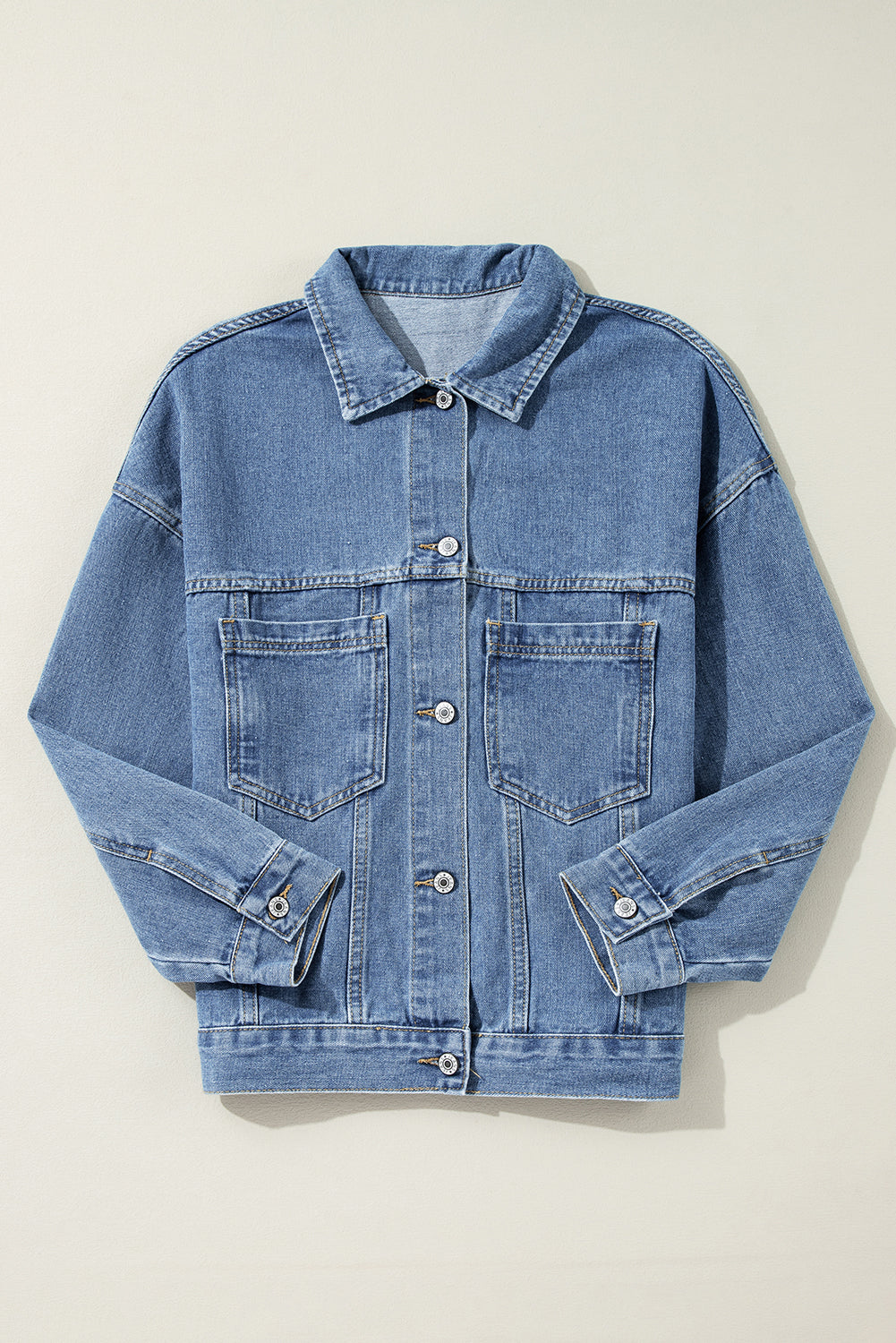 Blue Stripe Washed Oversized Pocketed Denim Jacket