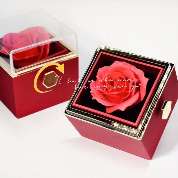 Rotating Soap Flower Rose Gift Box Jewelry Storage for Valentine's