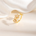 Three Flower Zirconia Open Bracelet For Women, 18K Gold, Six Flower Three-Leaf Zirconia Inlaid Bracelet, Open Bracelet