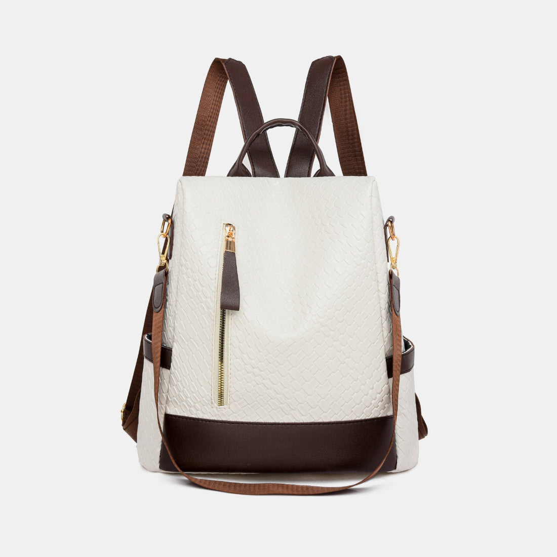 Woven Texture PU Leather Backpack Convertible Shoulder Bag