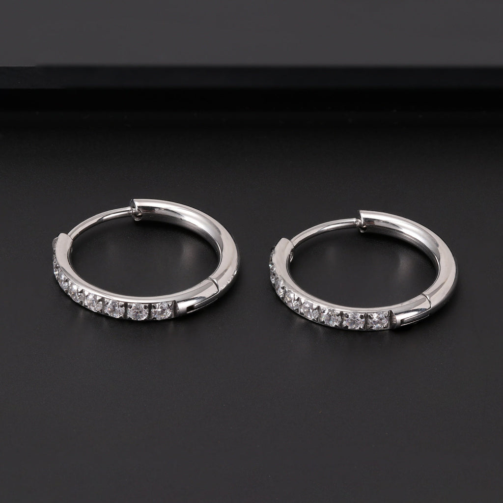 Stainless Steel Earrings With Diamond Zirconia And Plain Rings