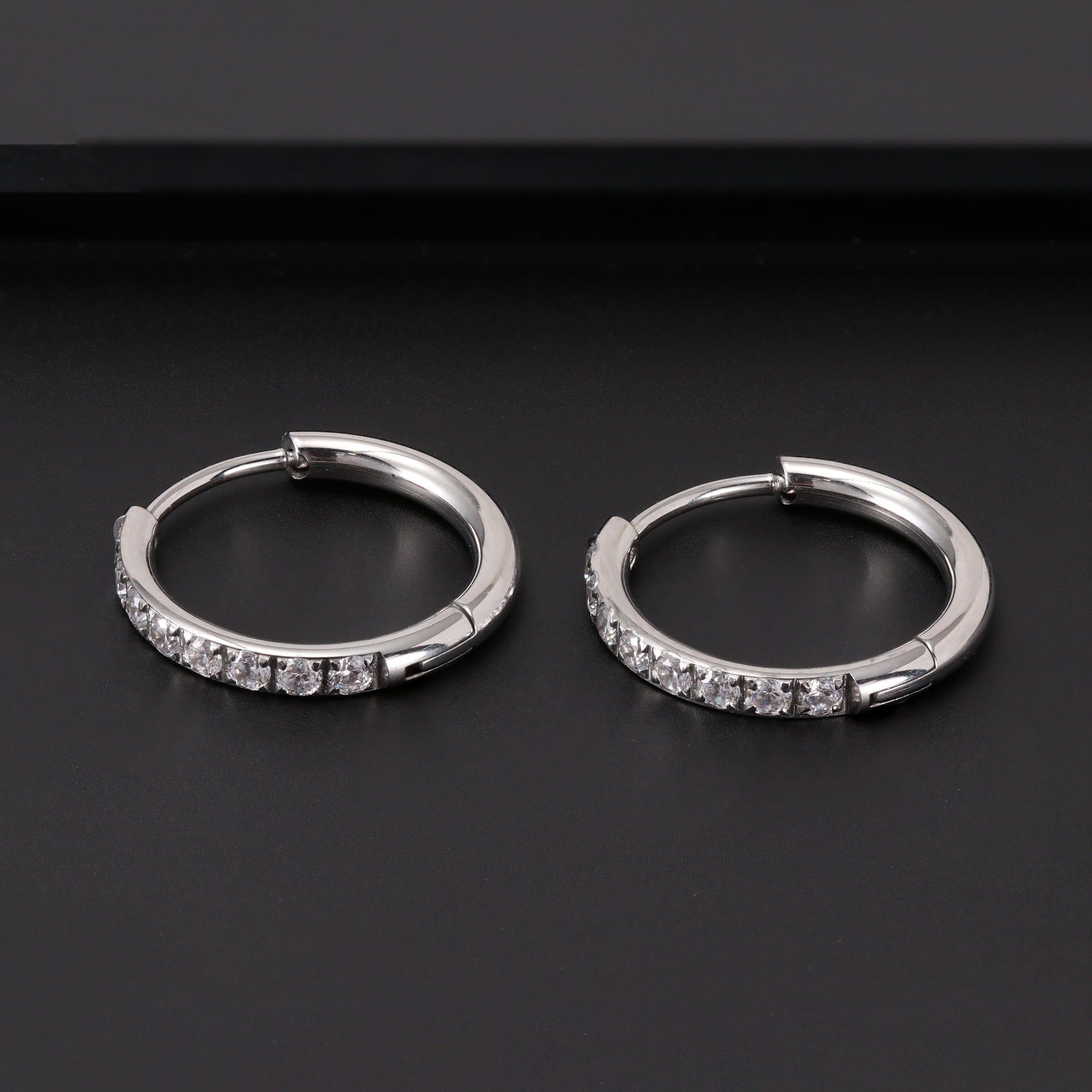 Stainless Steel Earrings With Diamond Zirconia And Plain Rings