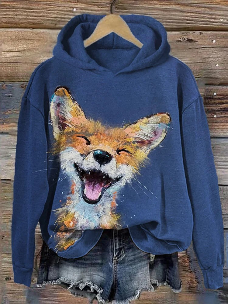 Women's Casual Graphic Hoodie Beige Cat Print Pullover Sweatshirt - Image 5
