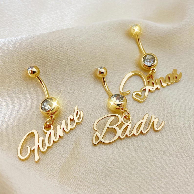 Custom Script Name Belly Ring - Personalized Gold Navel Piercing