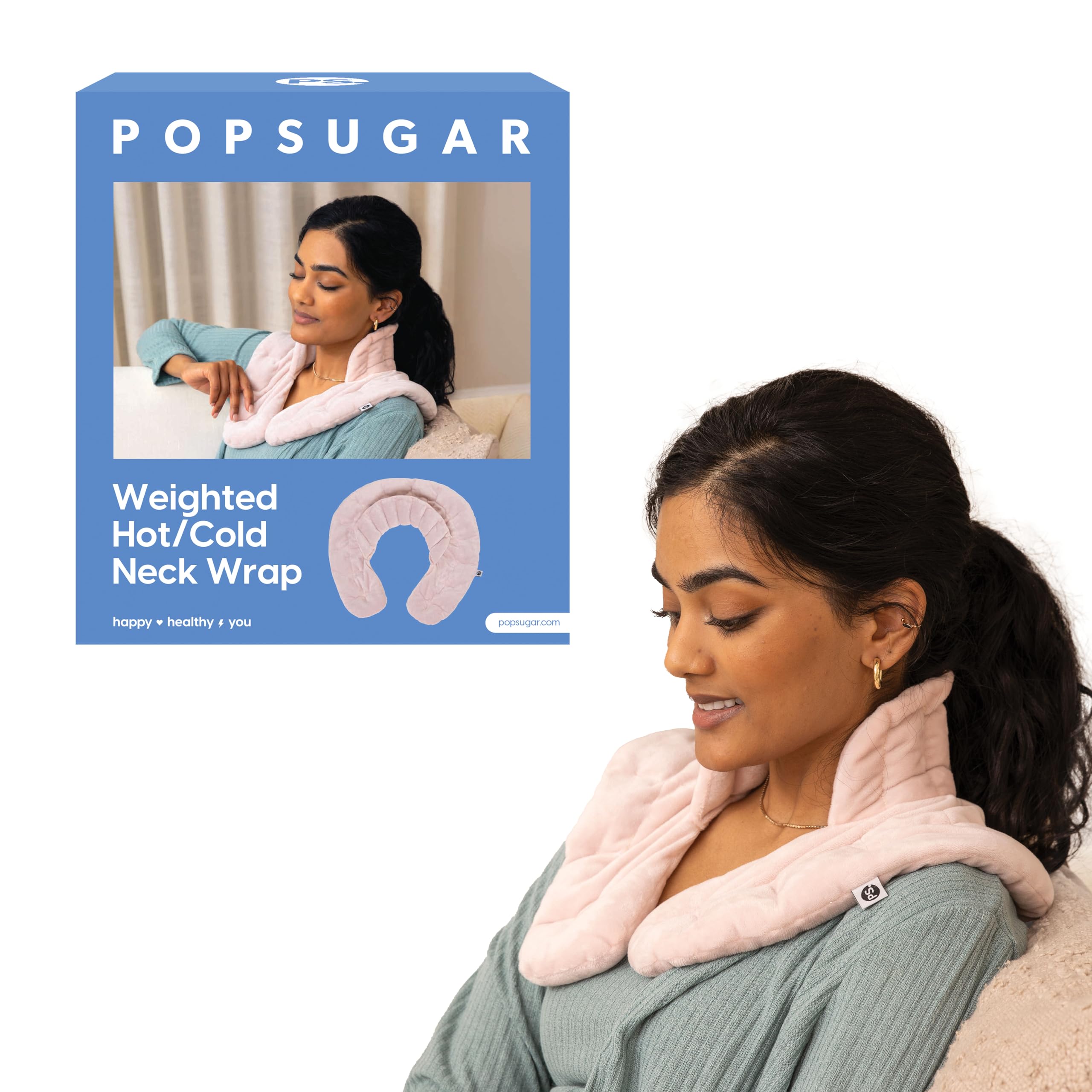 POPSUGAR Weighted Hot and Cold Neck Wrap Microwavable Heated Pad for Neck and Shoulder Pain Relief Reusable Heat and Cold Pack