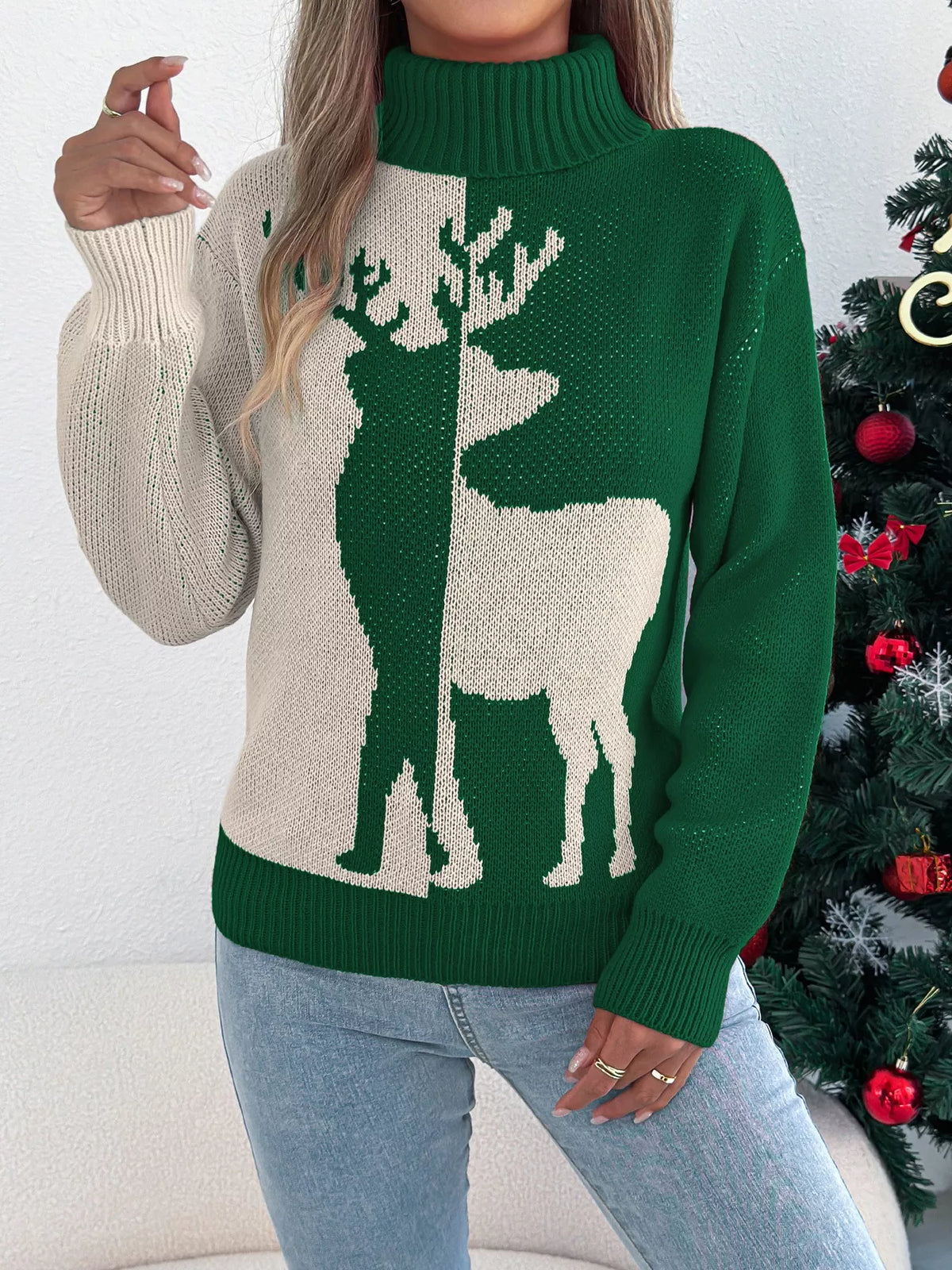 Christmas Reindeer Turtleneck Sweater