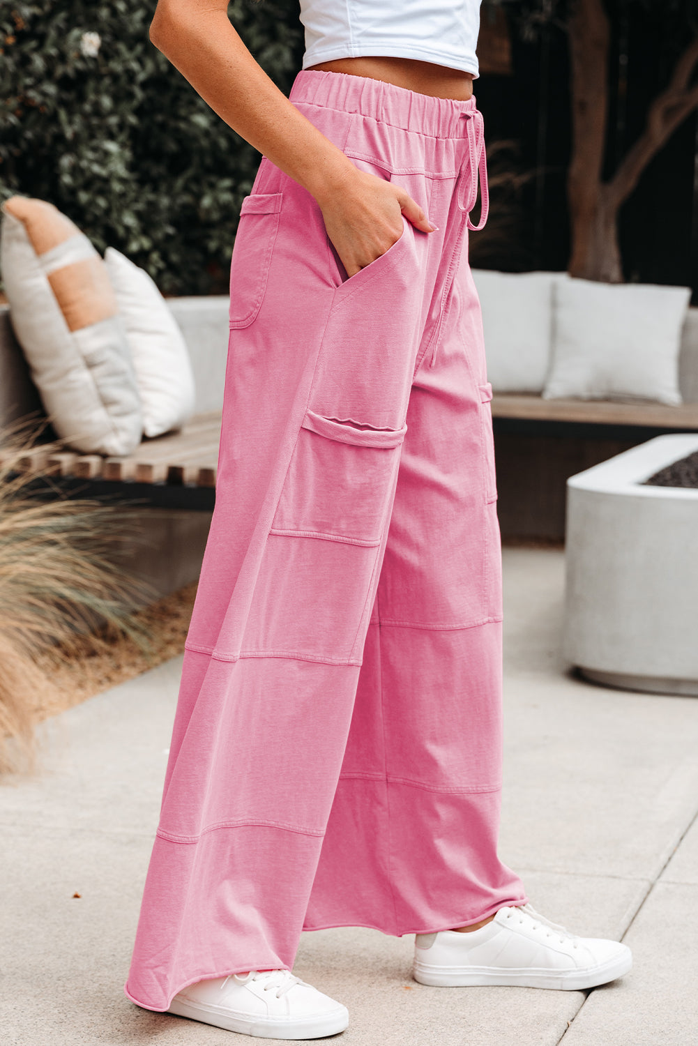 Brittany Mineral Wash Exposed Seam Drawstring Cargo Pants