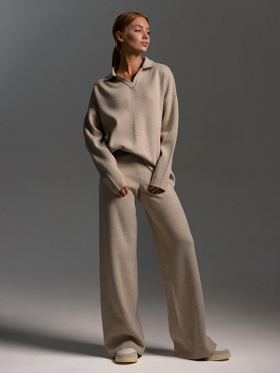 Women’s Two-Piece Set Loose Collar Sweater and Coordinating Pants - Image 11