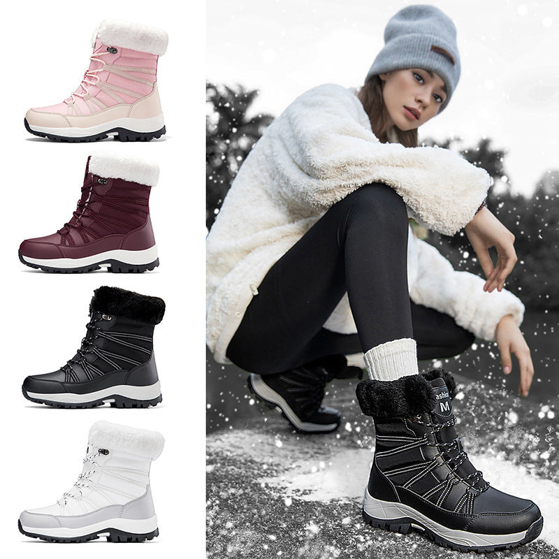 Women’s Winter Fleece-Lined Thicker Non-Slip Cotton-Padded Outdoor Mid-Boots