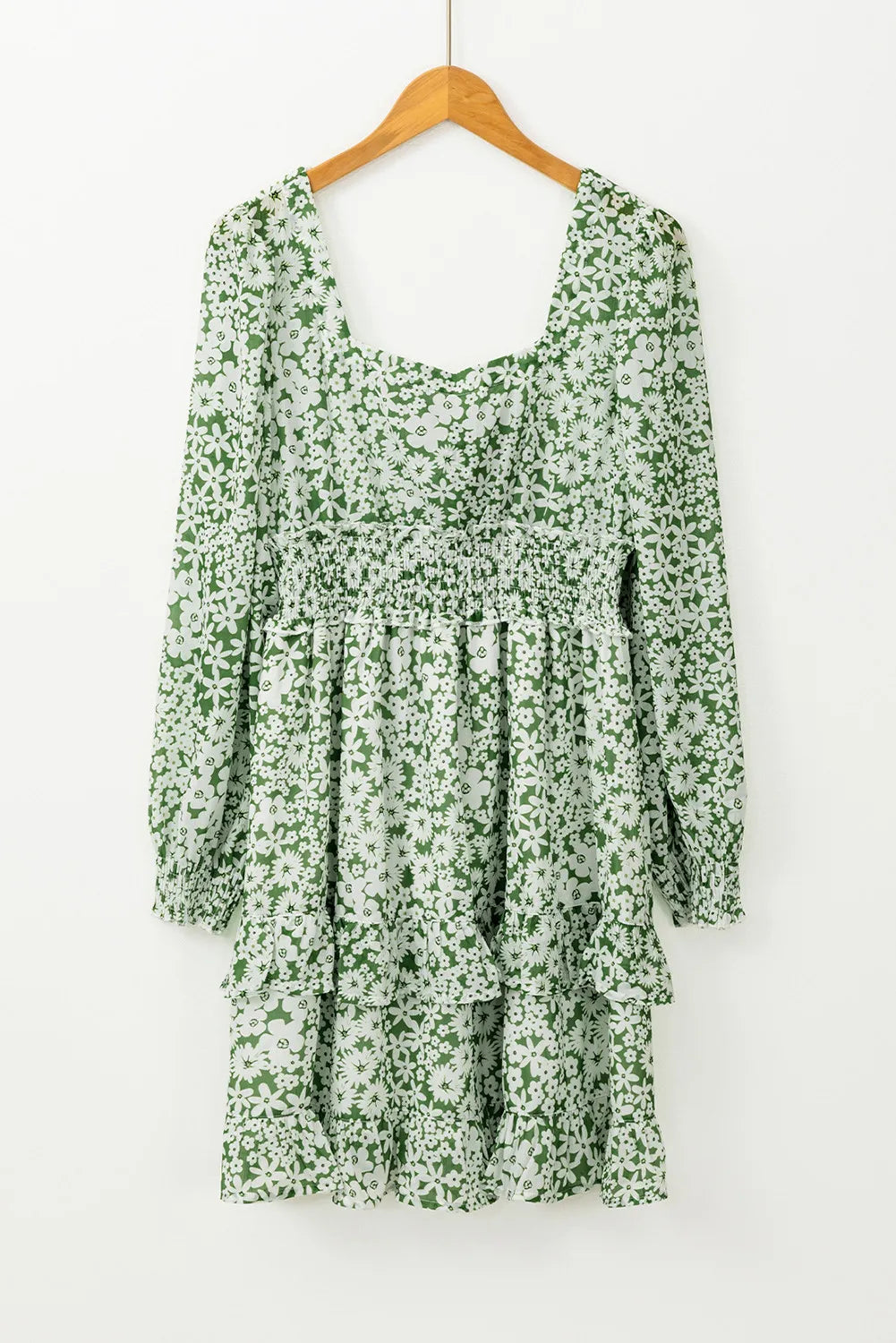 Floral Square Neck Ruffle Hem Mini Dress