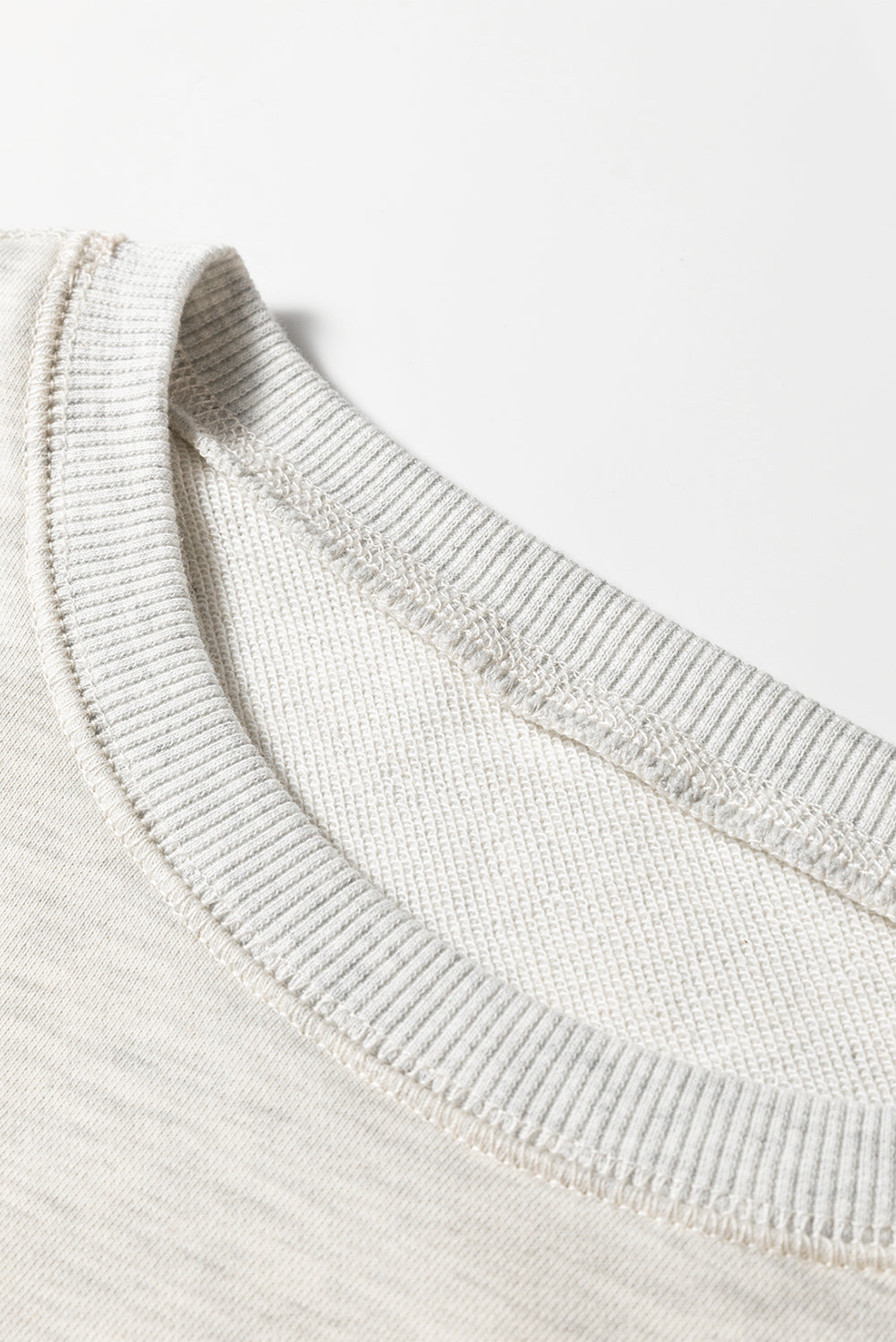Women's Oatmeal Crew Neck Sweatshirt with Multi-Color Sleeve Stripes - Image 3