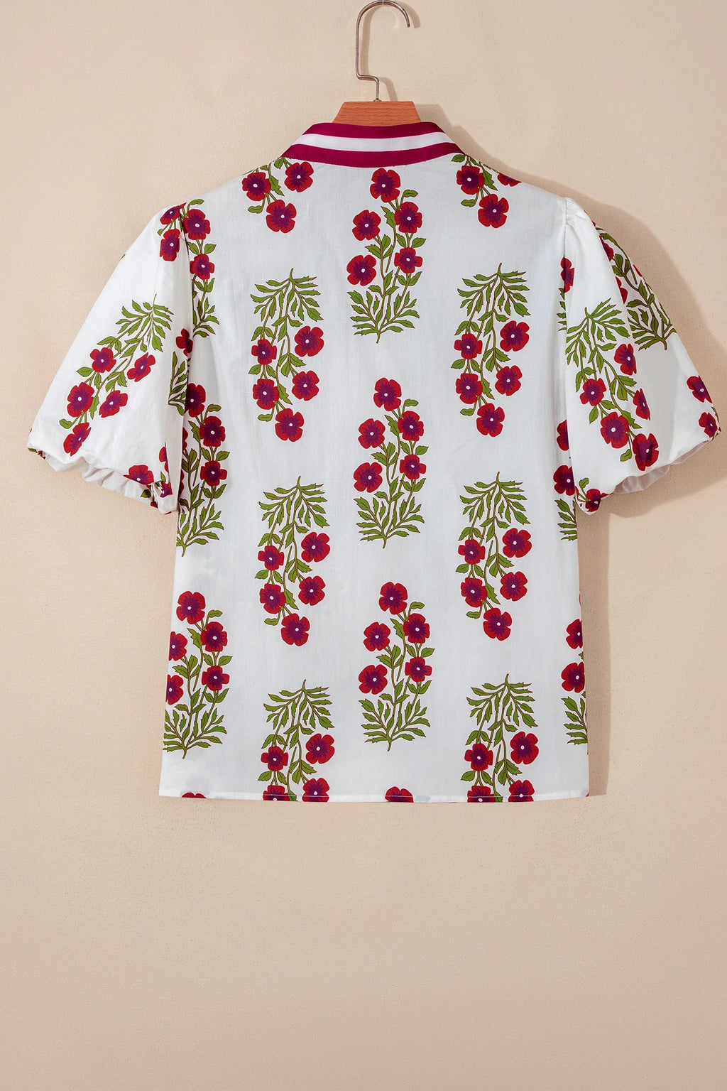 Women's Floral Embroidered Blouse with Bubble Sleeves