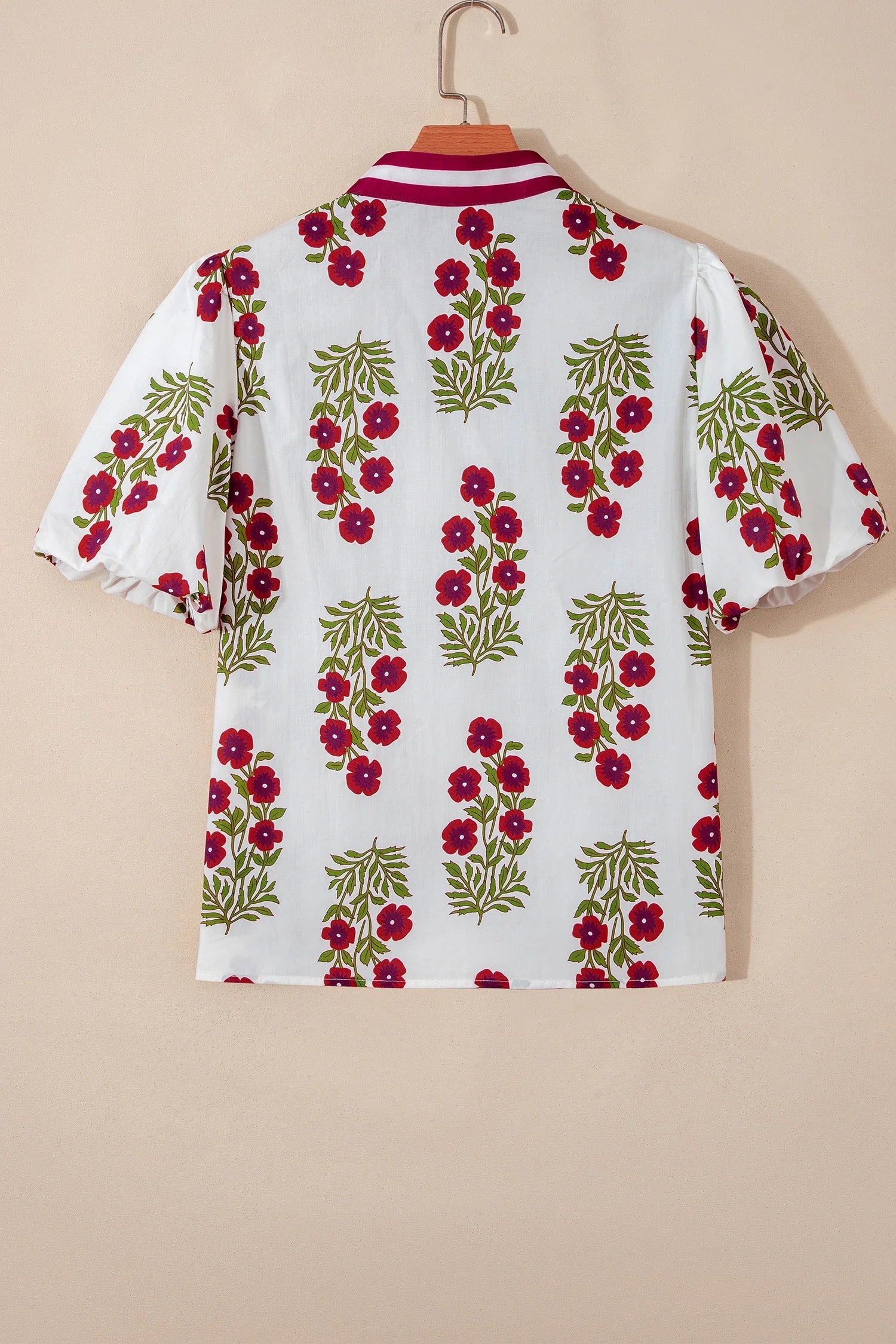Women's Floral Embroidered Blouse with Bubble Sleeves