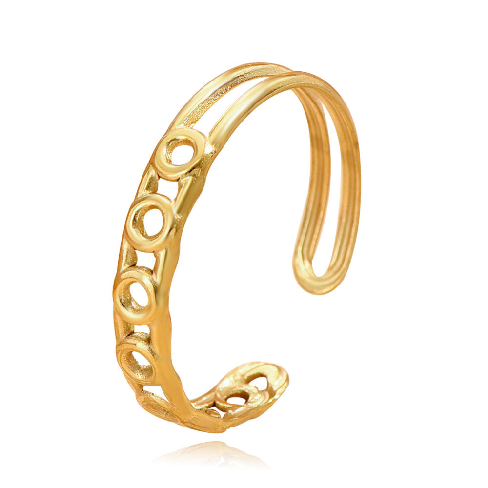 Vintage Hollow Geometric Stainless Steel Ring For Women