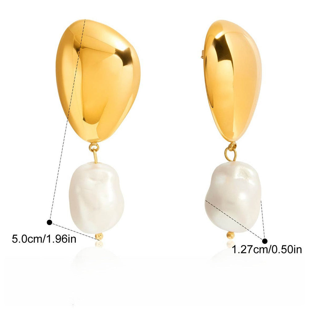 18K Gold-Plated Pearl and Titanium Steel Stud Earrings