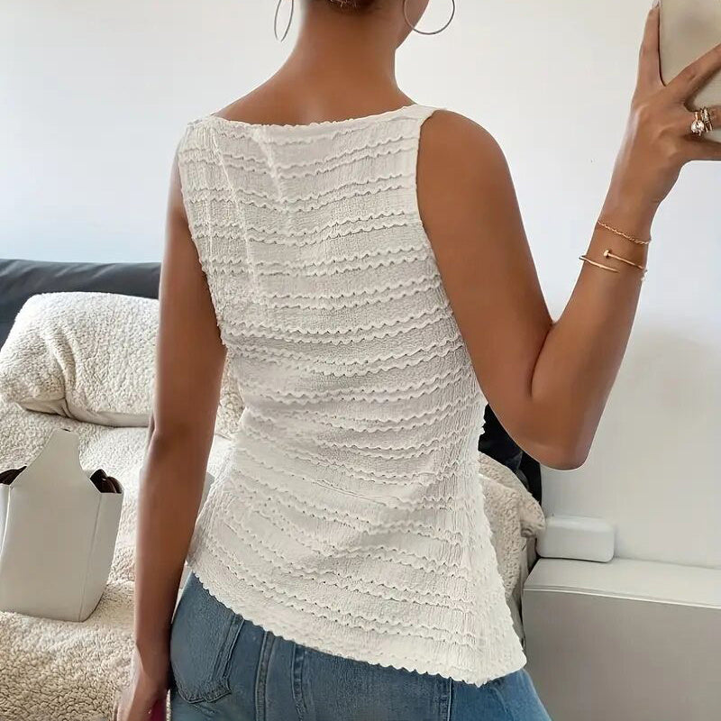 White Square Neck Button Up Vest Trendy Y2K Sleeveless Top - Image 5
