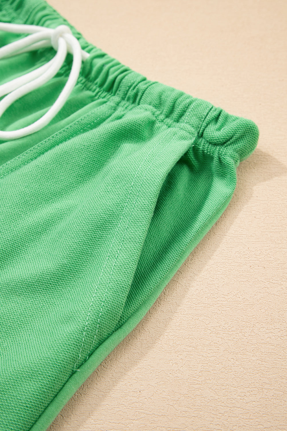 Mint Green V Neck Drop Shoulder Tee & Patchwork Shorts Set