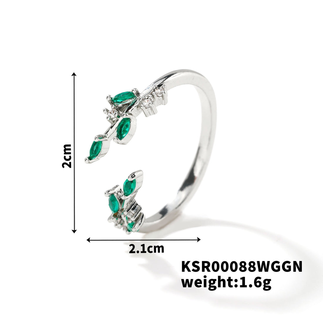 Bohemian Leaf Ring with Zircon Inlay, Nature-Inspired Jewelry