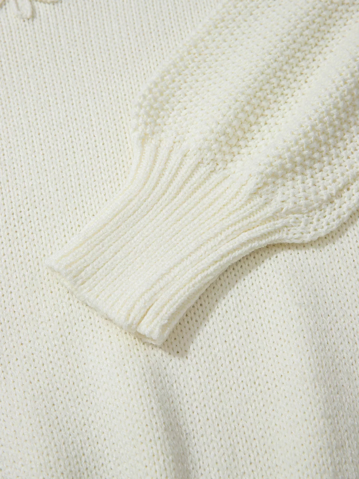 Flower Detail Round Neck Contrast Textured Puff Sleeve Sweater