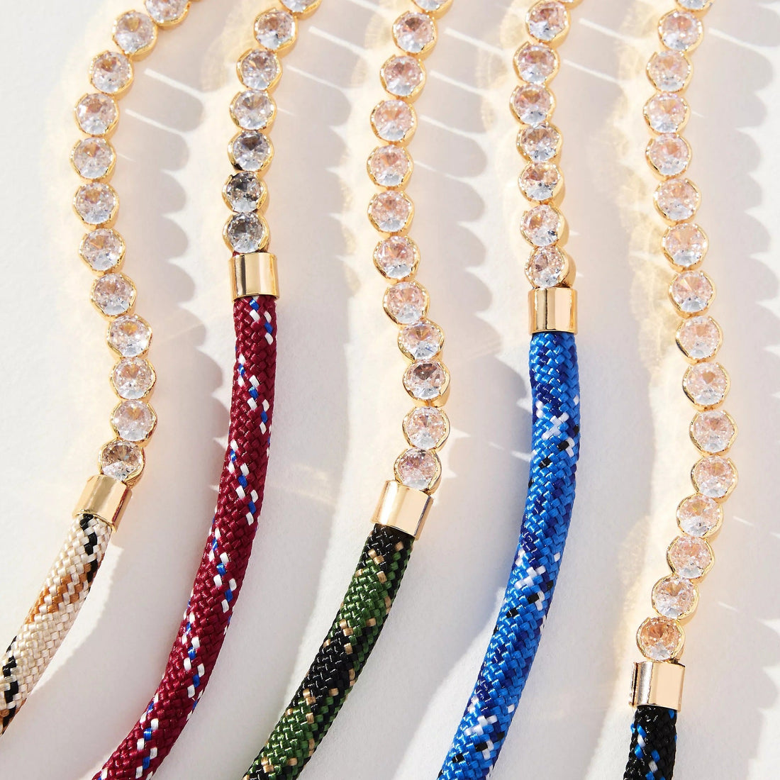 Off-white Brown-striped Woven Necklace with Diamond-encrusted Chain