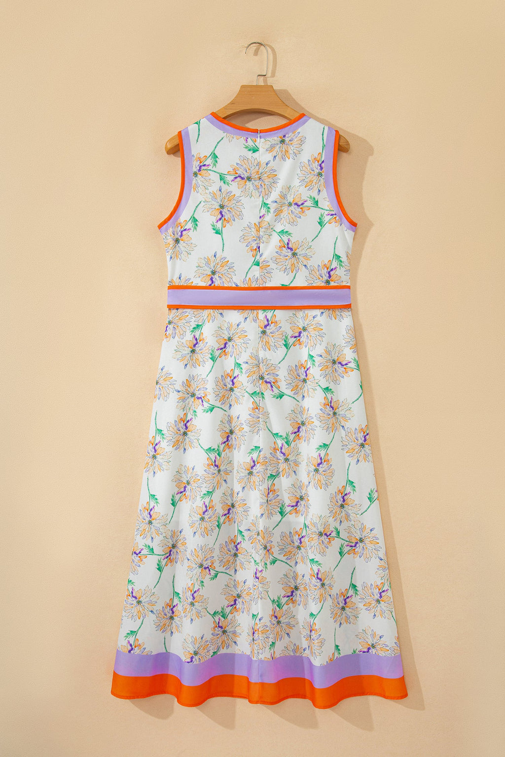 Floral Sleeveless Maxi Dress with Contrast Trim and Belt - Image 3