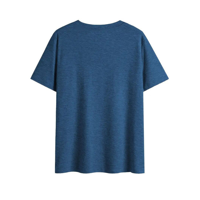 Women's Blue Geometric Cross V-Neck T-Shirt - Casual Summer Top