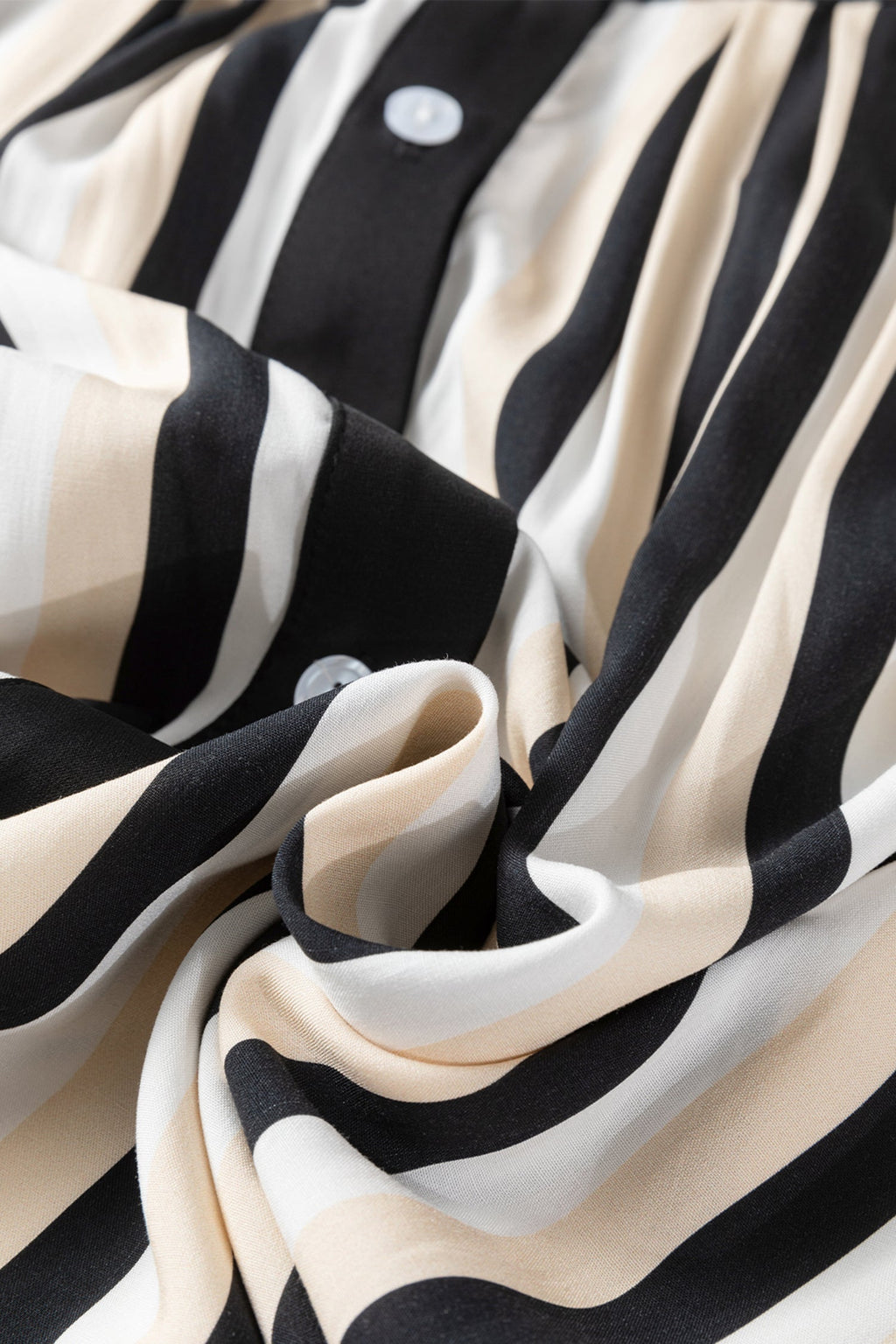 Black Stripe 3/4 Puff Sleeve Button Down Midi Dress