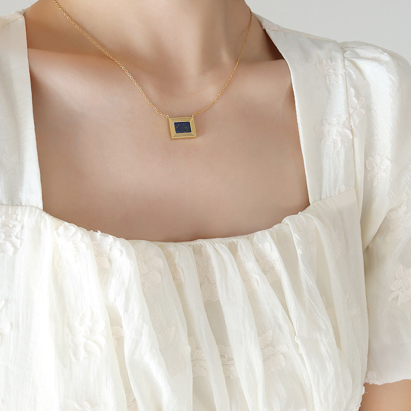 French-style Square Oil Painting Lapis Lazuli Necklace