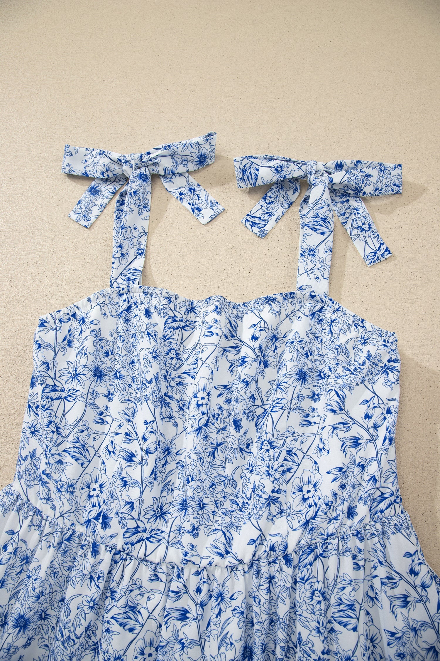 Floral Tie Strap Flared Maxi Dress with Adjustable Square Neckline