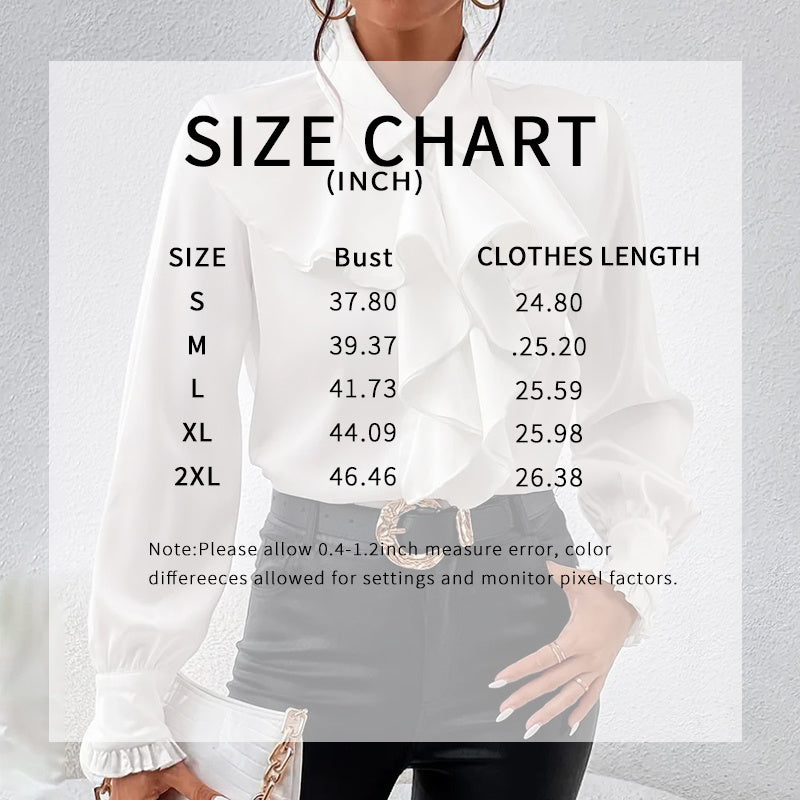 Women Ruffled Collared Long Sleeve Blouse Dressy Work Top
