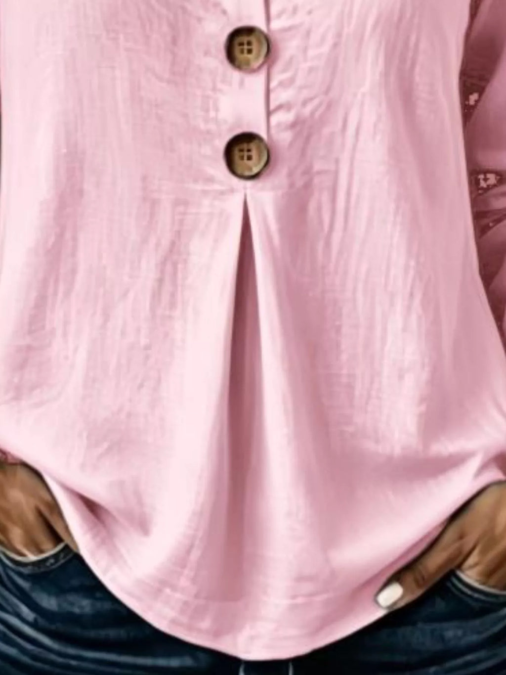 Full Size Button Detail Long Sleeve Blouse Plus Size