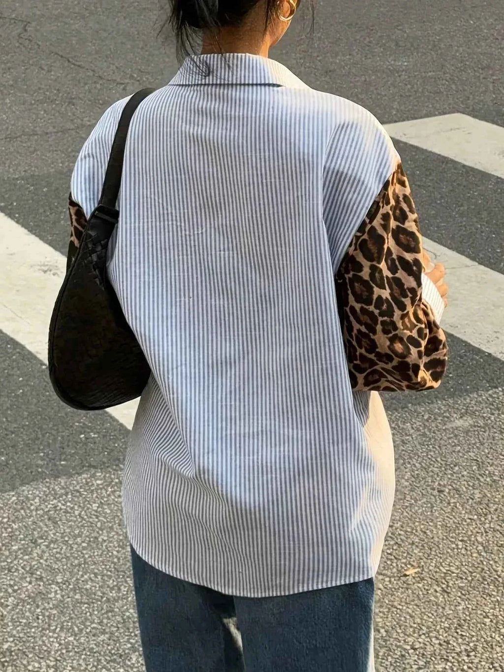 Striped & Leopard Print Button Up Shirt