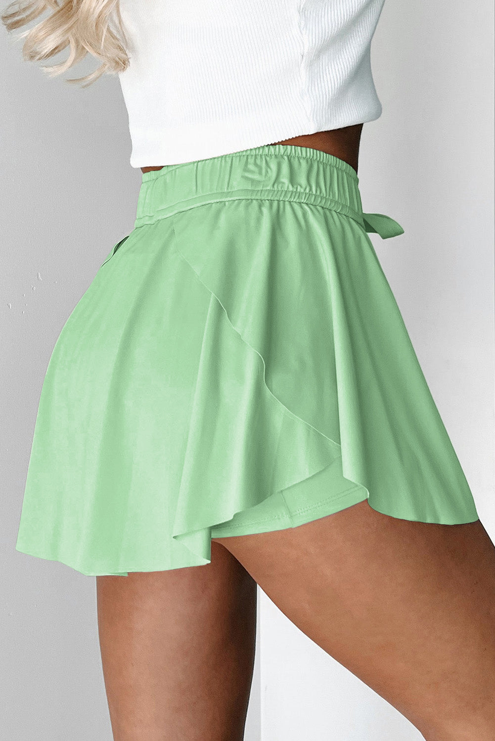 High-Waist Pink Tennis Skorts with Drawstring | Lined A-Line