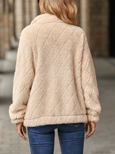 Women's Fuzzy Zip-Up Jacket with Pockets - Casual Streetwear
