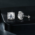 Cushion Cut Moissanite Halo Stud Earrings in Sterling Silver