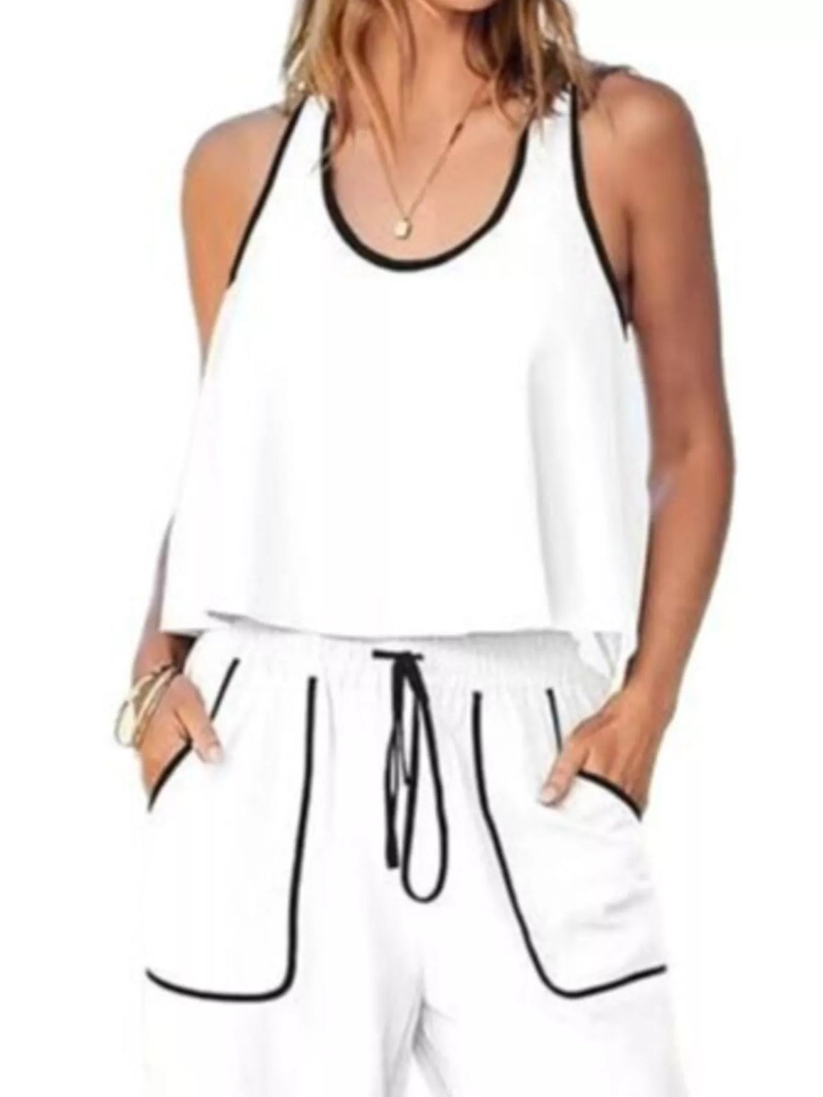 Contrast Trim Tank and Pants Set