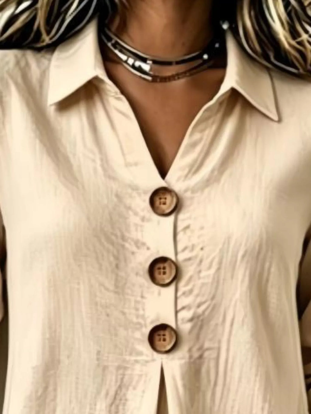 Full Size Button Detail Long Sleeve Blouse Plus Size