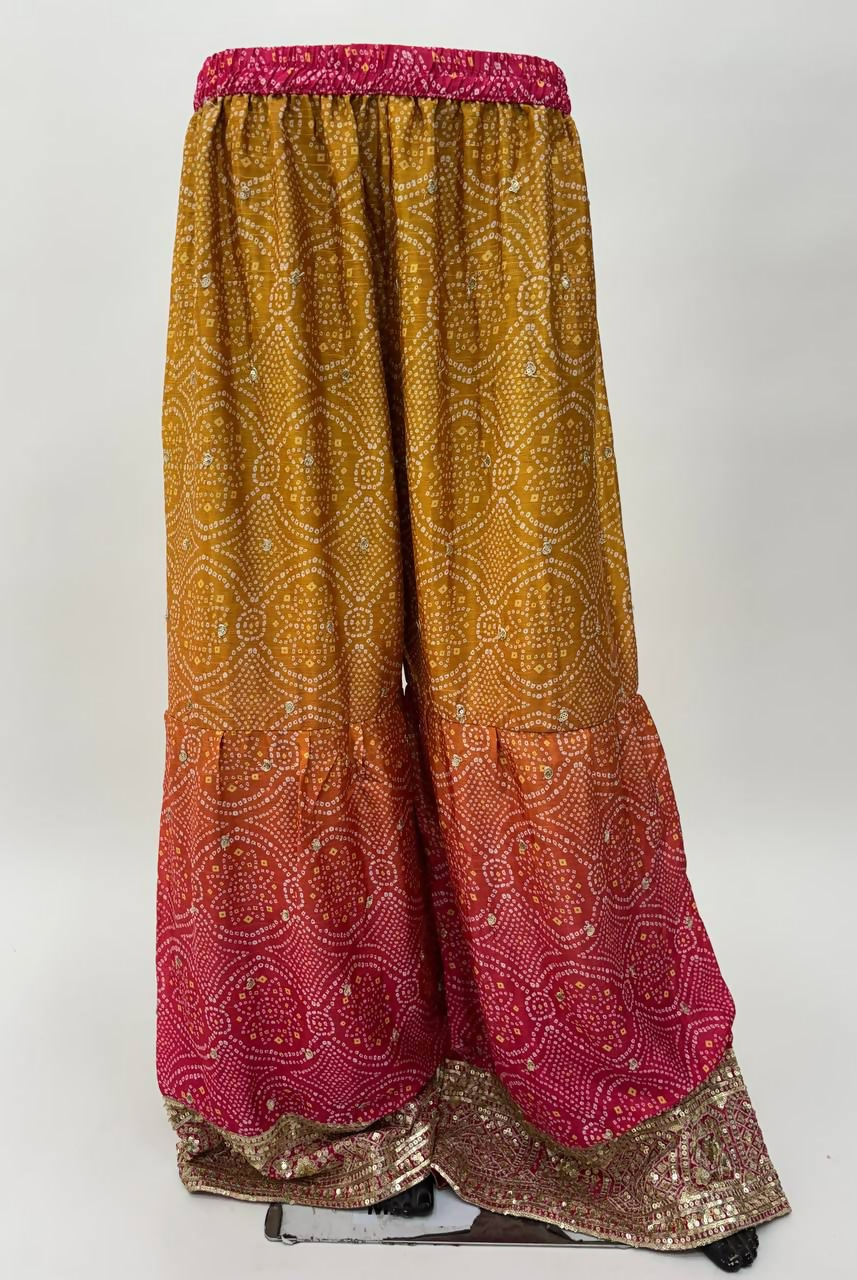 Yellow and Pink Chinon Embroidery Sequins Work Salwar Kameez