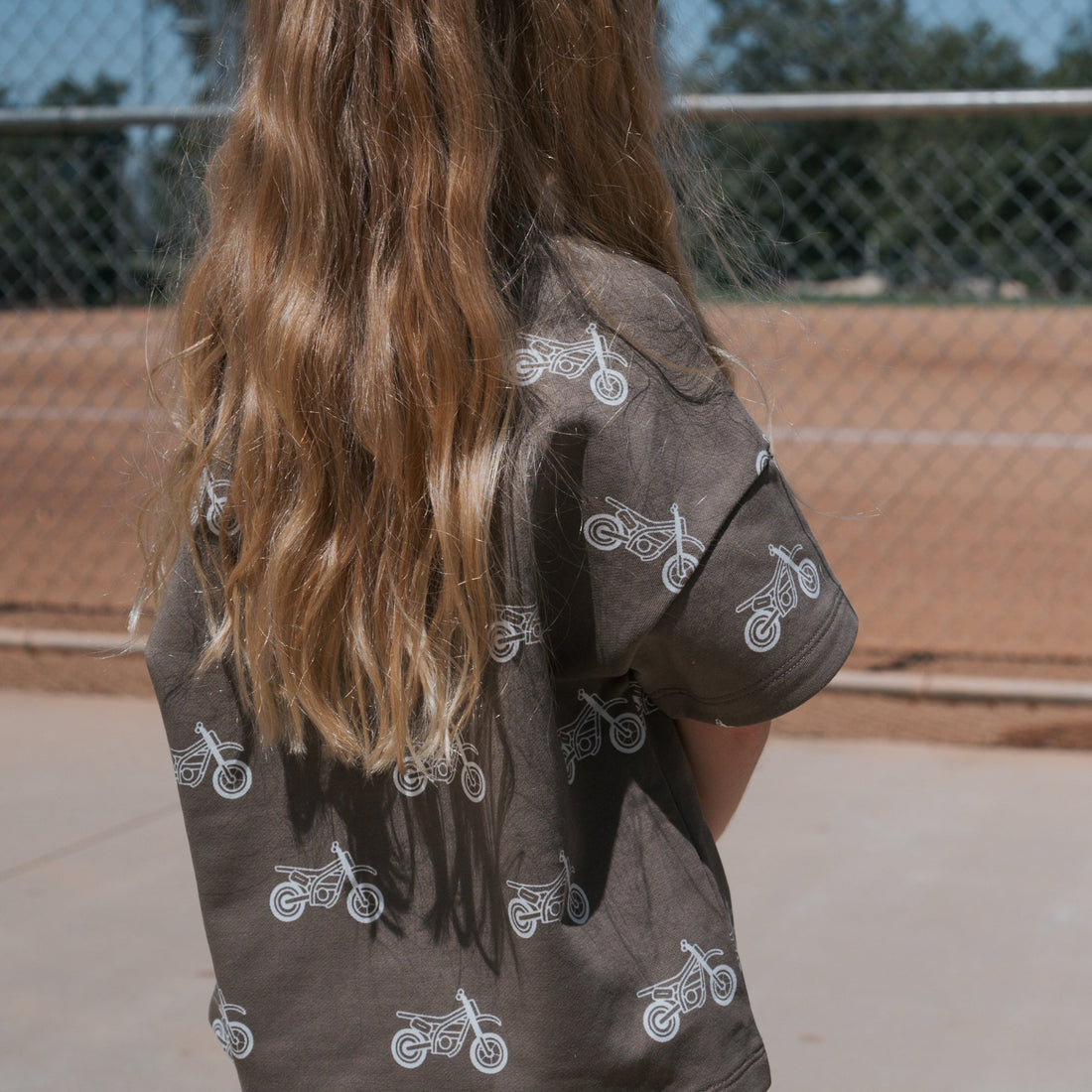 Dirt Bike French Terry Short Set for Kids - Grey and White