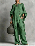 Women's Drop Shoulder Irregular Hem Tunic and Wide Leg Pants Set - Image 7