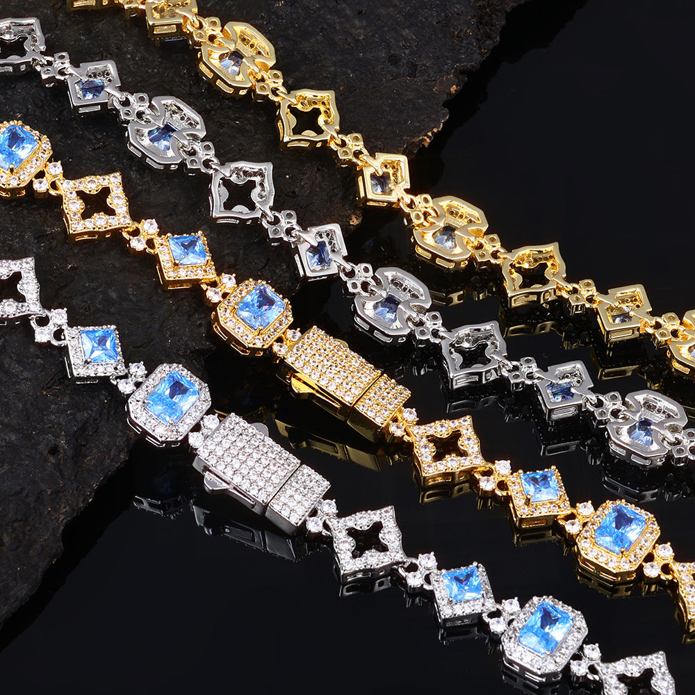 Geometric Sapphire Necklace Mens Fully Paved Zircon Bracelet