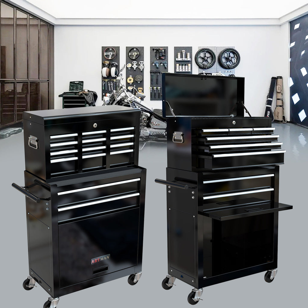 8-Drawer Industrial Rolling Tool Cabinet in Black - Storage Cart