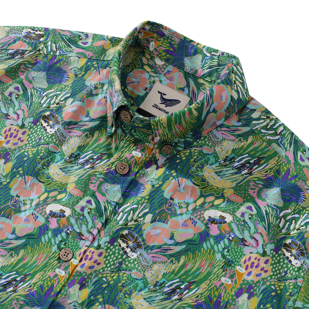 Men's Green Songe Marin Hawaiian Shirt - Cotton Button-Down