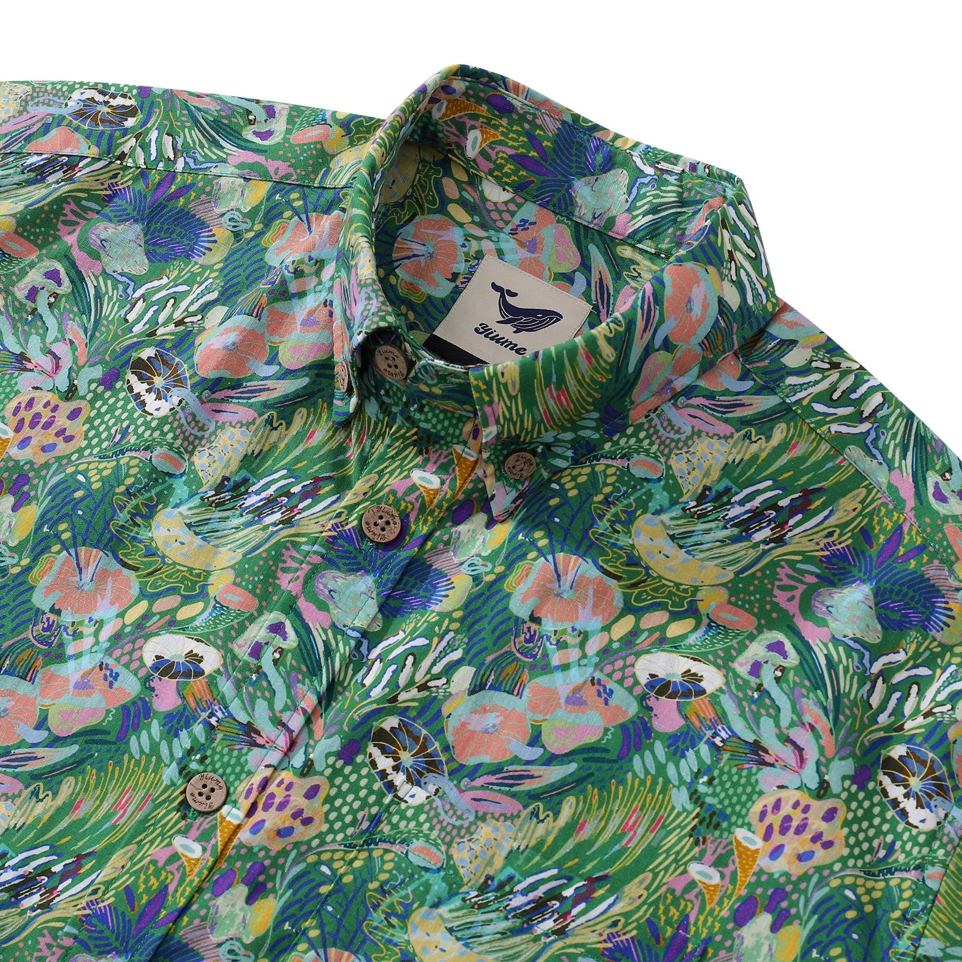 Men's Green Songe Marin Hawaiian Shirt - Cotton Button-Down