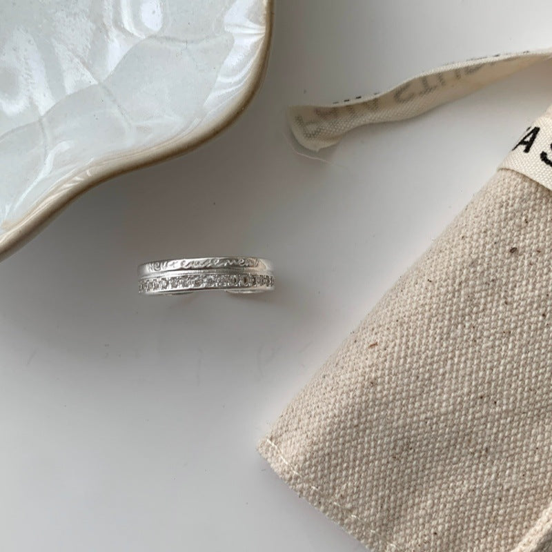Sweet Double Layer Plain Band Ring For Women, Minimalist Cool Style, INS Fashion, Zircon Adjustable Index Finger Ring