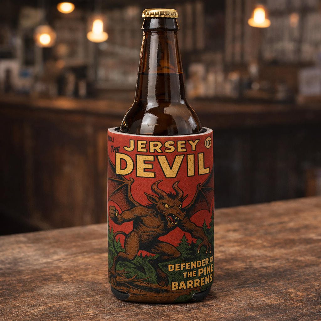 Jersey Devil Number One Can Cooler - Vintage Comic Pulp Art