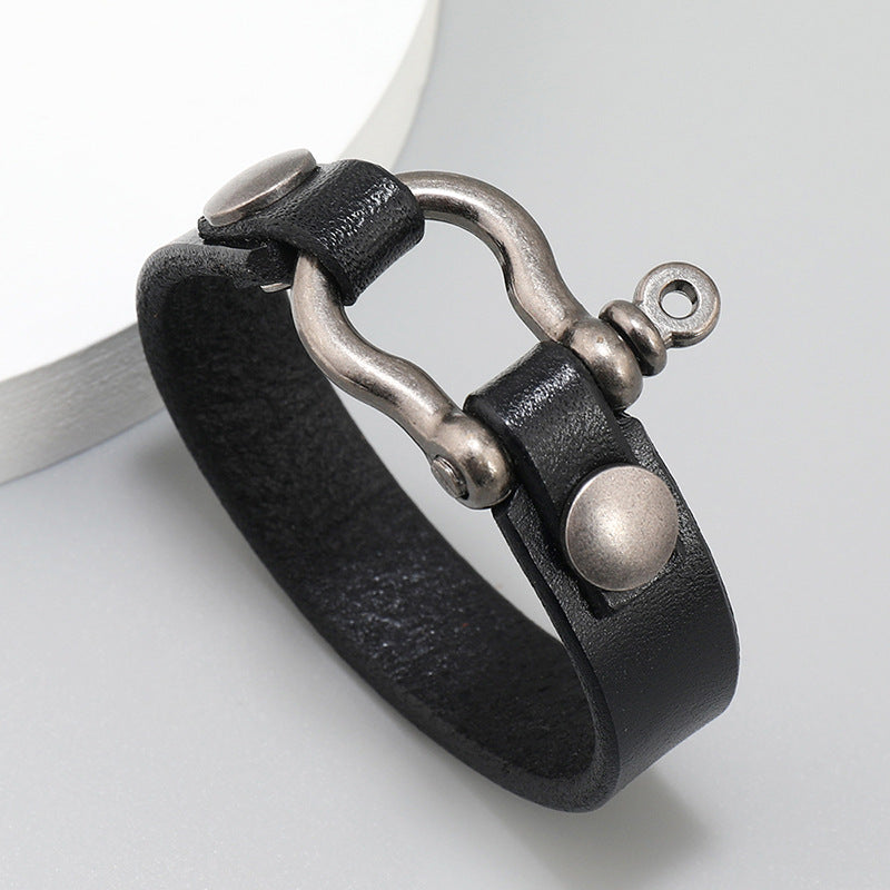 Minimalist Horseshoe-clasp Bracelet Made Of First-layer Cowhide Leather