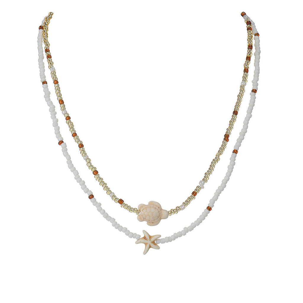 Cross-border Fashion Ocean-Style Turquoise Starfish Turtle Seed Bead Necklace