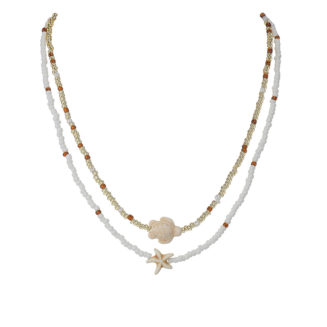 Cross-border Fashion Ocean-Style Turquoise Starfish Turtle Seed Bead Necklace